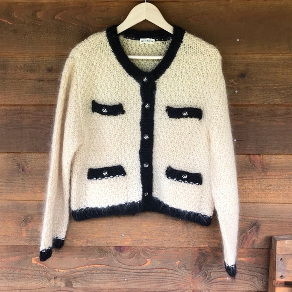 Vintage Sweaters - Melrose Vintage Chunky Knit Cream and Navy Sweater